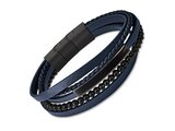 Lotus Style | Bracelet | Homme | Acier Inoxydable Noir | Cuir Bleu | LS2144/2/2_