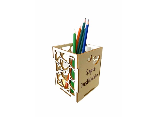 Tendance Perso | Pot Crayons | Bois | Super Institutrice | Coeurs