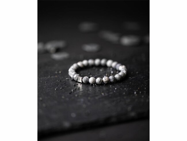 GEMINI | Bracelet | Alpha Mat Grey | Jaspe | 8mm | A10