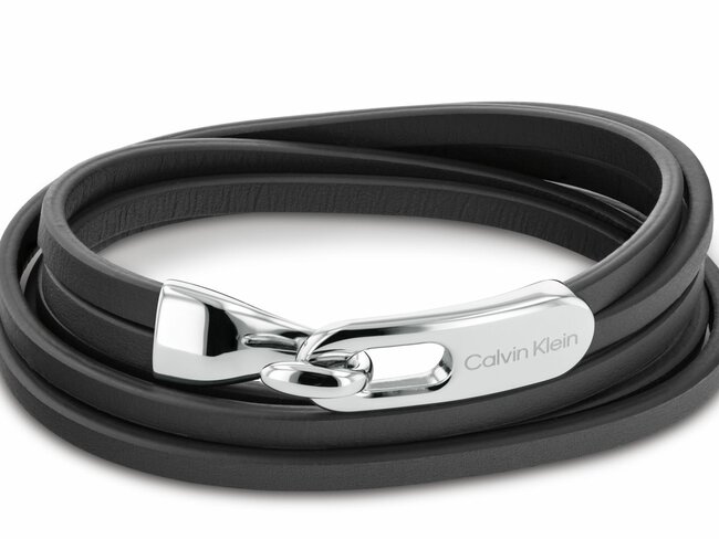 Calvin Klein. | Bracelet |Homme| Double Cuir Noir | Acier|35000109