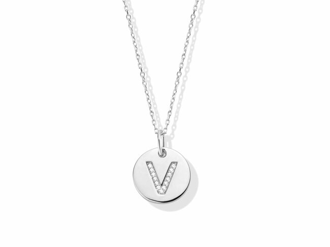 Naiomy Silver | Collier | Argent | Oxyde de Zirconium | Lettre V | ø 11mm | B0B1V