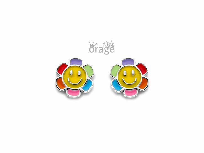 Orage Kids Tee | Boucles d'Oreilles | Argent | Fleur Multicolore | K2622