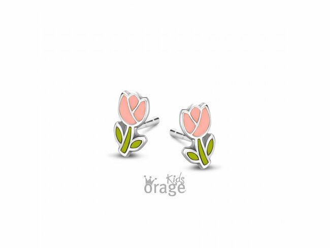 Orage Kids | Boucles d'Oreilles | Argent | Fleur | Rose / Vert | K2729