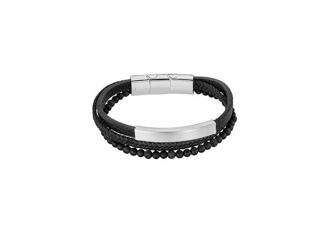 Lotus Style | Bracelet | Acier Inoxydable | Cuir Noir | LS2406/2/1