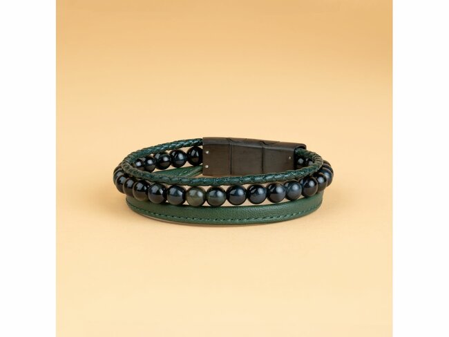 GEMINI | Bracelet | Cuir | Perles naturelle | Green |TR7