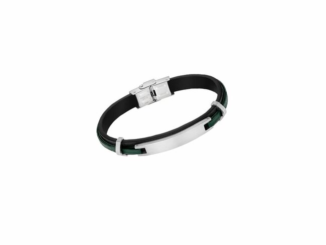 Lotus Style | Bracelet | Acier Inoxydable | Cuir Noir & Vert | LS2400/2/2