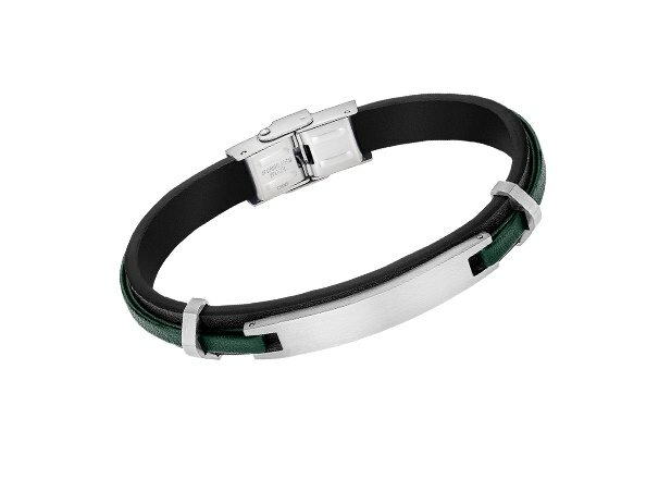 Lotus Style | Bracelet | Acier Inoxydable | Cuir Noir & Vert | LS2400/2/2