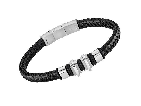 Lotus Style | Bracelet | Acier Inoxydable | Cuir Noir | LS2404/2/1