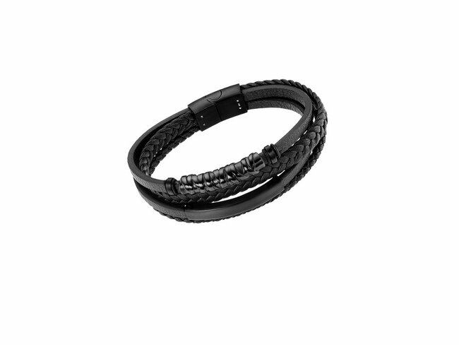 Lotus Style | Bracelet | Acier Inoxydable | Cuir Noir | LS2384/2/1