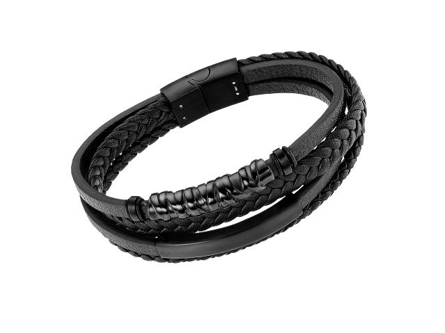 Lotus Style | Bracelet | Acier Inoxydable | Cuir Noir | LS2384/2/1