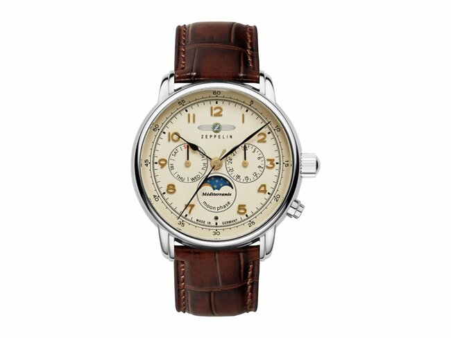 Zeppelin | Homme | Quartz | Phase de Lune | Cuir Brun | Beige | 40mm | 9636-5