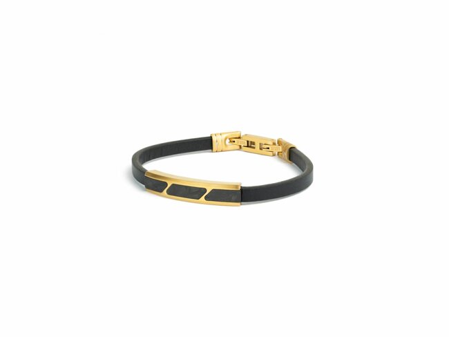 GEMINI | Bracelet | Acier Doré | Cuir | Carbone | STE03