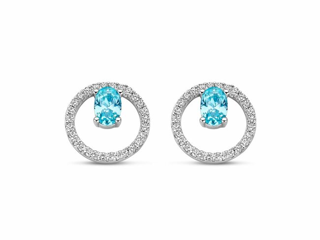 Naiomy Silver | Boucles d'Oreilles | Argent | Oxyde de Zirconium | Bleu Ciel | 12mm | N4V53