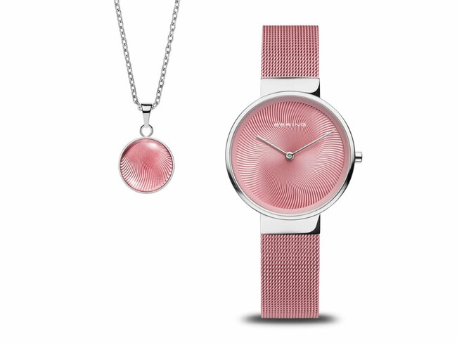 Bering | Femme | Coffret Montre & Bijou | Soutenir le Cancer du Sein | 19031-989GWP