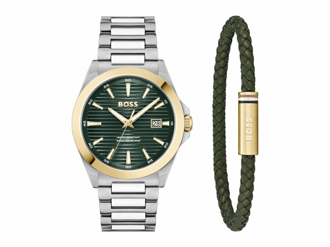 Hugo / Boss | Homme | Quartz | Coffret avec Bracelet | Bicolore | Vert | 41mm | 1570179