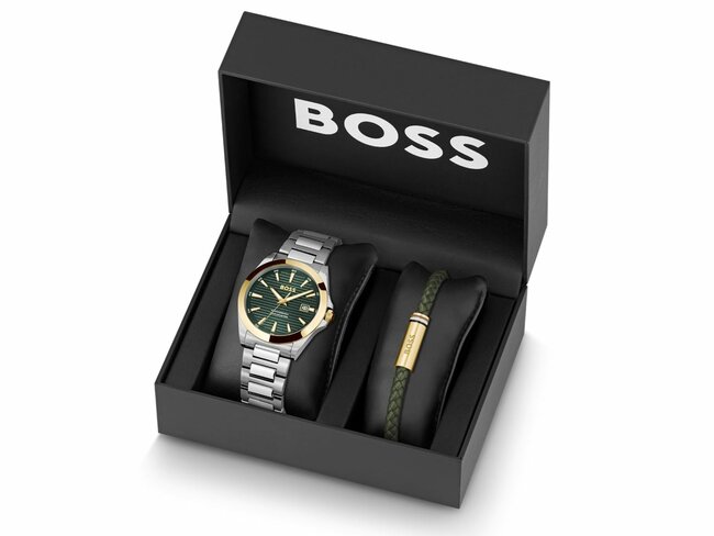 Hugo / Boss | Homme | Quartz | Coffret avec Bracelet | Bicolore | Vert | 41mm | 1570179