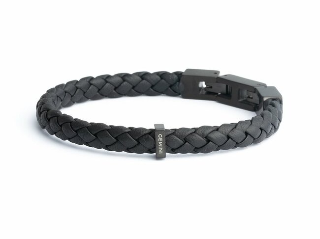 GEMINI | Bracelet | Una Black | Cuir | Acier Inoxydable | O41