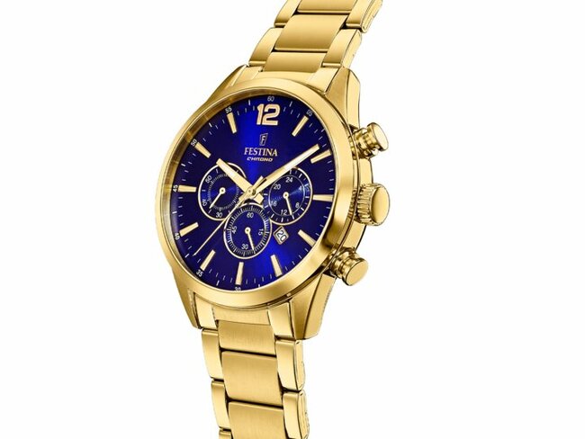 Festina | Homme | Quartz | Chrono | Acier Inoxydable Doré | Bleu | F20633/2