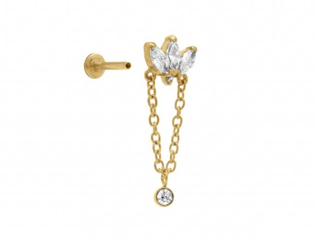 Loumya Steel | Piercing | Acier 316L | Doré | Oxyde de Zirconium | Tige 1.2x8mm | 155923JW