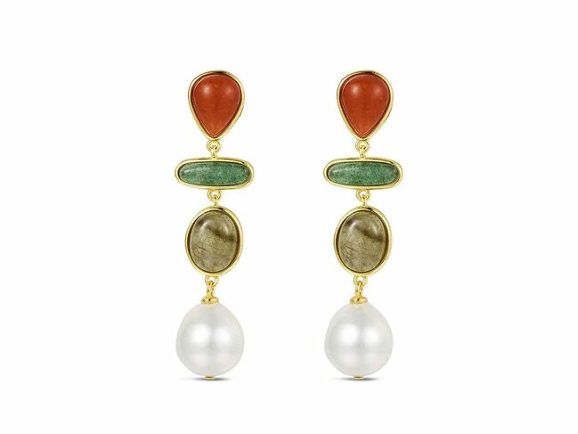 Lavida Pierres Nat | Boucles d'Oreilles | Plaqué Or | Pierres Naturelles | 9124938