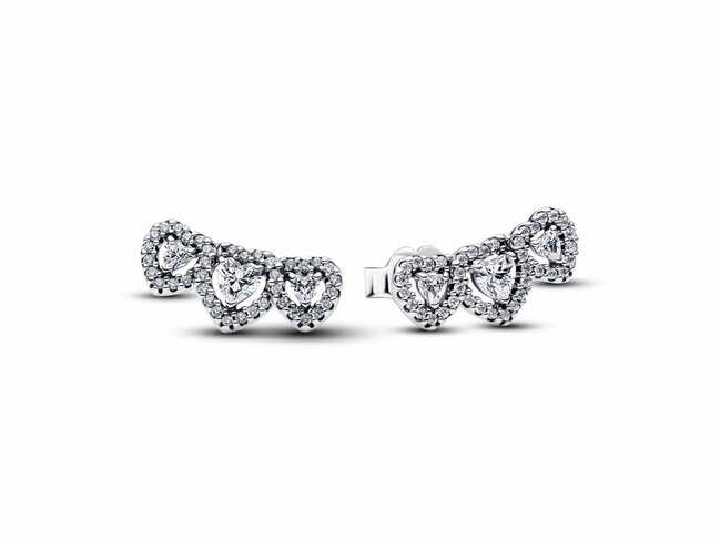 Pandora | Boucles d'Oreilles | Trilogie de Coeurs et Halo | 294411C01