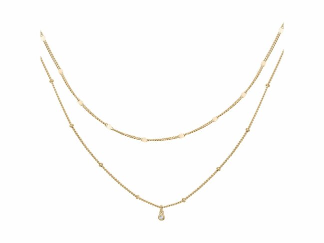 La Garçonne Diamant | Collier | Double | Plaqué Or | Diamant 0.015ct | 26700080