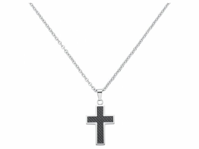 Phebus | Collier | Acier Inoxydable | Carbone Noir | Croix | 72-0029