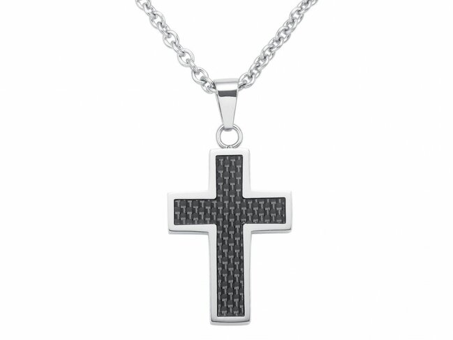 Phebus | Collier | Acier Inoxydable | Carbone Noir | Croix | 72-0029