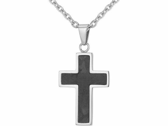 Phebus | Collier | Acier Inoxydable | Carbone Forgé | Croix | 75-0320