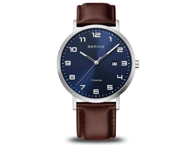 Bering | Homme | Quartz | Titanium | Cuir Marron | 40mm | 18640-505
