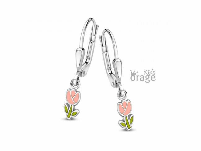 Orage Kids | Boucles d'Oreilles | Argent | Fleur | Rose / Vert | K2728
