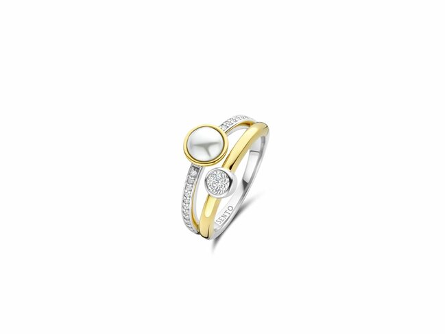 Ti Sento | Bague | Argent | Plaqué Or | Perle Synthétique | Oxyde de Zirconium|12376YP