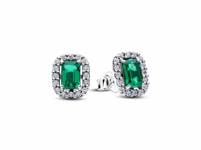 Pandora | Boucles d'Oreilles | Halo Vert Scintillants Rectangulaires | 294501C01