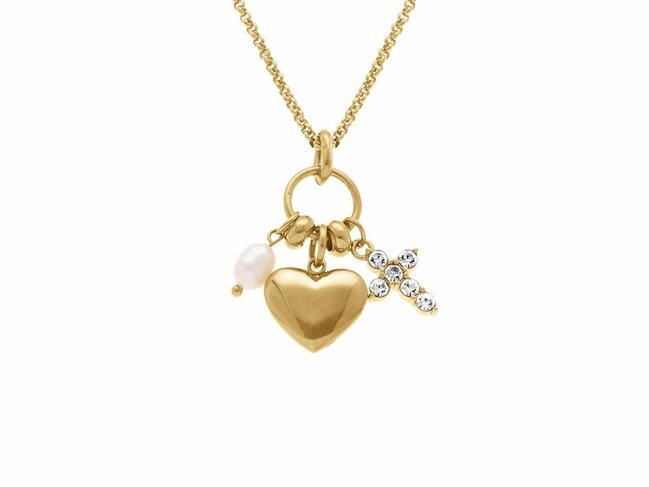 Loumya Silver | Collier | Acier | Doré | Coeur | Croix | Oxyde de Zirconium | 131694JW