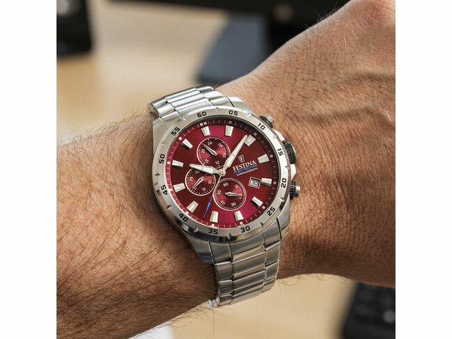 Festina | Homme | Quartz | Chrono | Acier Inoxydable | Bordeaux | 45mm | F20463/5