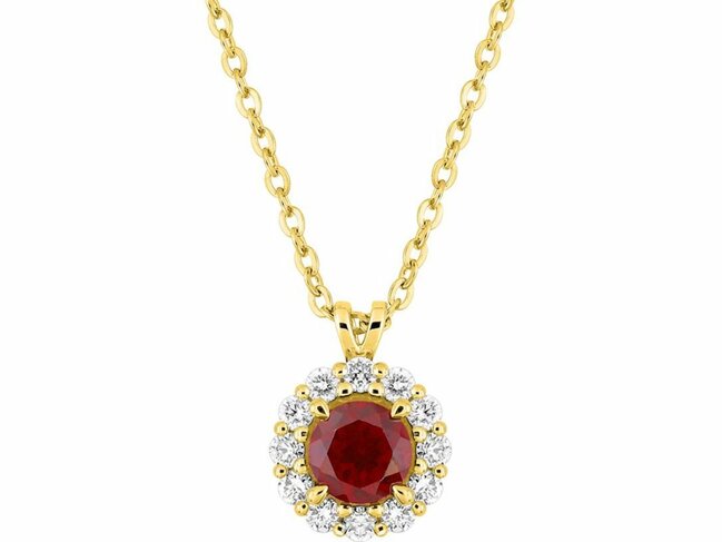 Diamants de Laboratoire | Collier | Or Jaune 9K | Rubis Synth.|Diamants de Labo 0.13ct | 9KLGR231Y