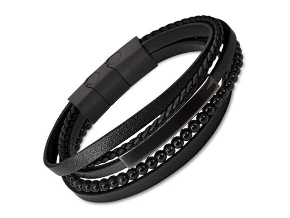 Lotus Style | Bracelet | Homme | Acier Inoxydable | Cuir Noir | LS2144/2/4