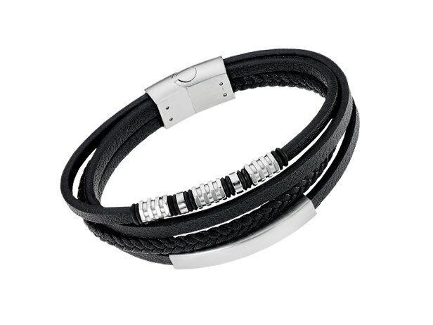 Lotus Style | Bracelet | Homme | Acier Inoxydable | Cuir Noir | LS2383/2/1