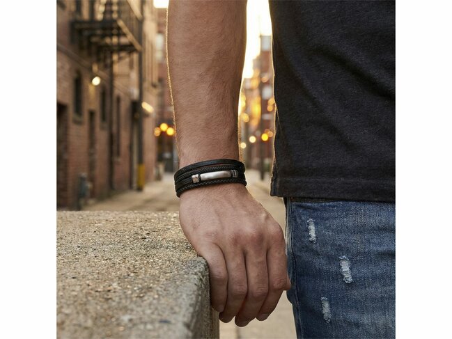 Lotus Style | Bracelet | Acier | Cuir | Noir | LS2589-2/1