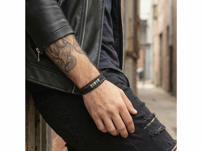 Lotus Style | Bracelet | Acier | Cuir | Noir | LS2590-2/1