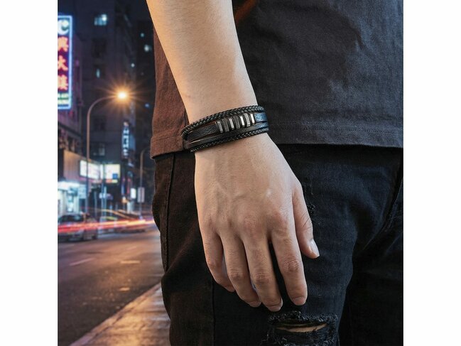 Lotus Style | Bracelet | Acier | Cuir | Noir | LS2591-2/1