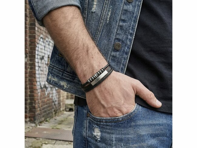 Lotus Style | Bracelet | Acier | Cuir | Noir | LS2592-2/1