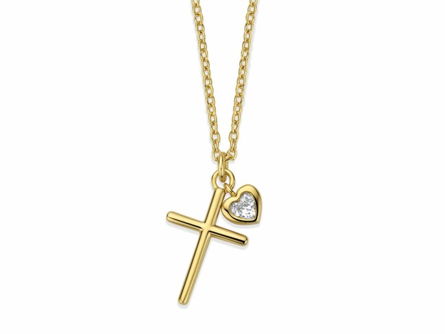 Naiomy Silver | Collier | Plaqué Or | Oxyde de Zirconium | Croix | Coeur | N6T64