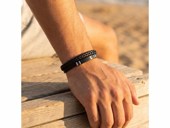 Lotus Style | Bracelet | Acier | Cuir | Noir | LS2617-2/1