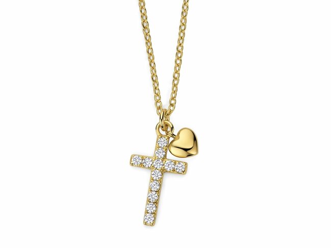 Naiomy Silver | Collier | Plaqué Or | Oxyde de Zirconium | Croix | Coeur | N6T62