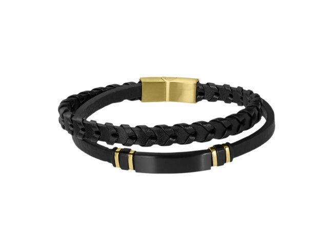 Lotus Style | Bracelet | Acier | Doré | Cuir | Noir | LS2617-2/2