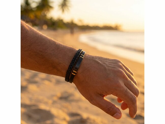 Lotus Style | Bracelet | Acier | Doré | Cuir | Noir | LS2617-2/2