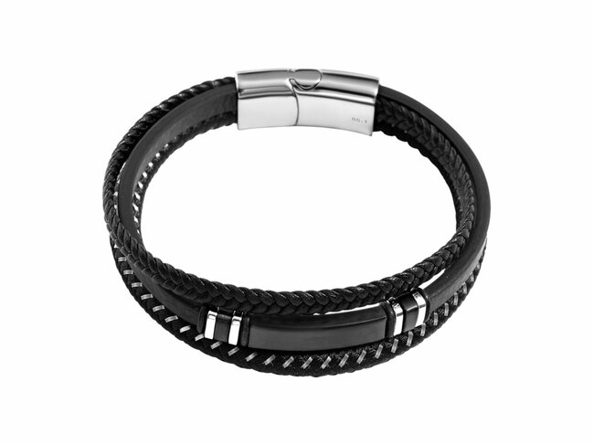Lotus Style | Bracelet | Acier | Cuir | Noir | LS2629-2/1