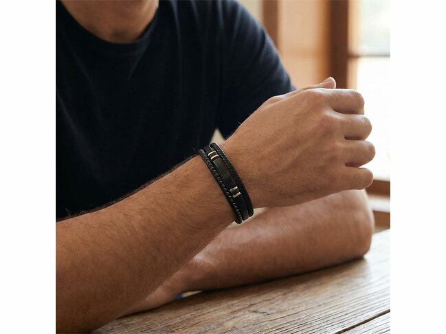 Lotus Style | Bracelet | Acier | Cuir | Noir | LS2629-2/1