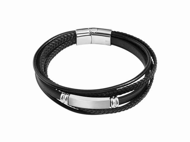 Lotus Style | Bracelet | Acier | Cuir | Noir | LS2630-2/1